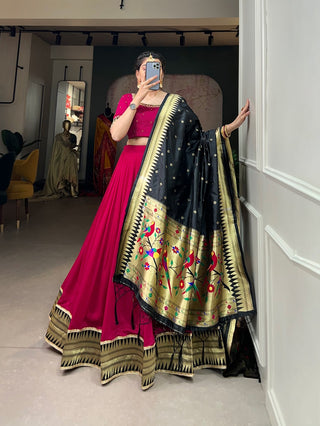 Rani Pink Color Vichitra Silk Lehenga Choli Set with Timeless Paithani Elegance ClothsVilla