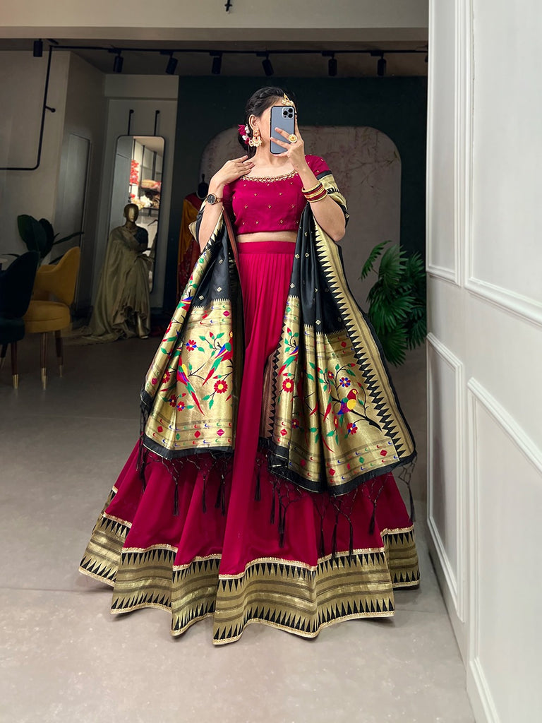 Rani Pink Color Vichitra Silk Lehenga Choli Set with Timeless Paithani Elegance ClothsVilla