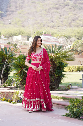 Rani Pink Designer Faux Blooming Lehenga Choli with Shimmering Sequins & Lace ClothsVilla