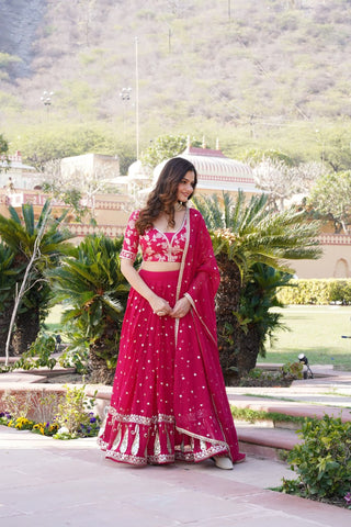 Rani Pink Designer Faux Blooming Lehenga Choli with Shimmering Sequins & Lace ClothsVilla