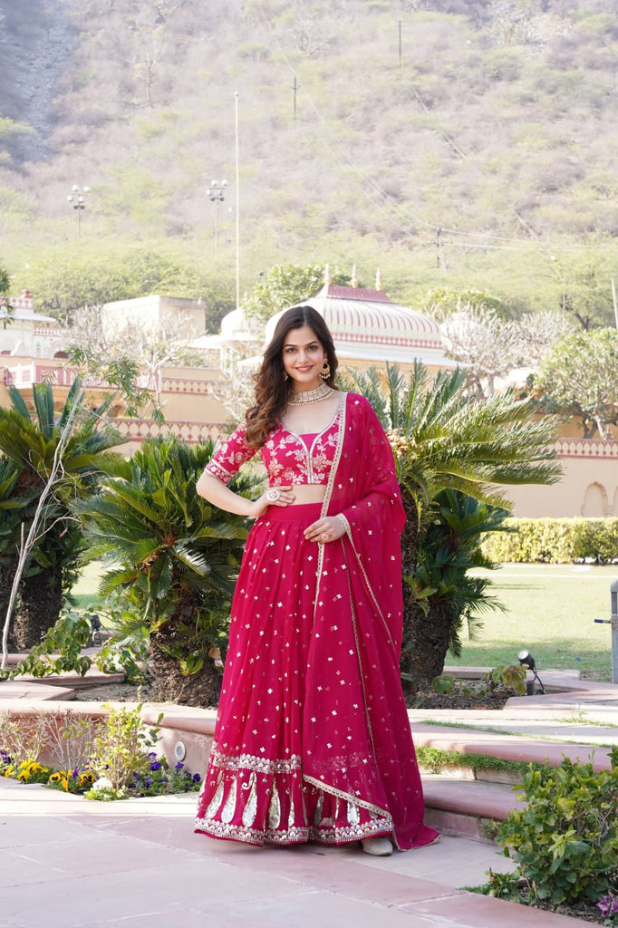 Rani Pink Designer Faux Blooming Lehenga Choli with Shimmering Sequins & Lace ClothsVilla