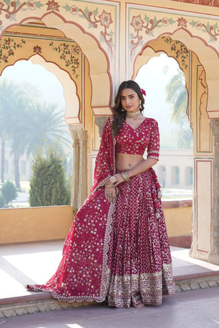 Rani Pink Designer Viscose Jacquard Lehenga Choli & Dupatta Set with Sequins ClothsVilla