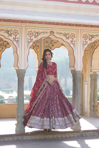 Rani Pink Designer Viscose Jacquard Lehenga Choli & Dupatta Set with Sequins ClothsVilla