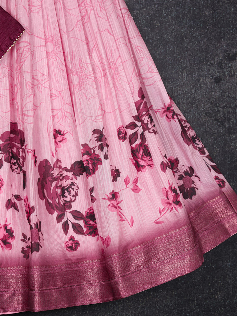 Rani Pink Dola Silk Floral Lehenga Choli Set with Banglori Blouse | Wedding & Festive Wear ClothsVilla