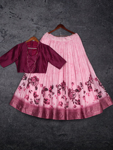Rani Pink Dola Silk Floral Lehenga Choli Set with Banglori Blouse | Wedding & Festive Wear ClothsVilla