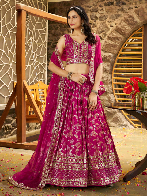 Rani Pink Dola Silk Jacquard Embroidered Lehenga Choli Clothsvilla Main image