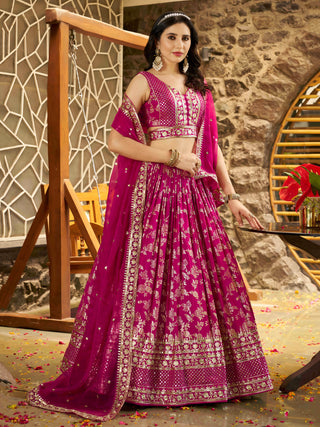 Rani Pink Dola Silk Jacquard Embroidered Lehenga Choli Clothsvilla