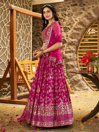 Rani Pink Dola Silk Jacquard Embroidered Lehenga Choli Clothsvilla