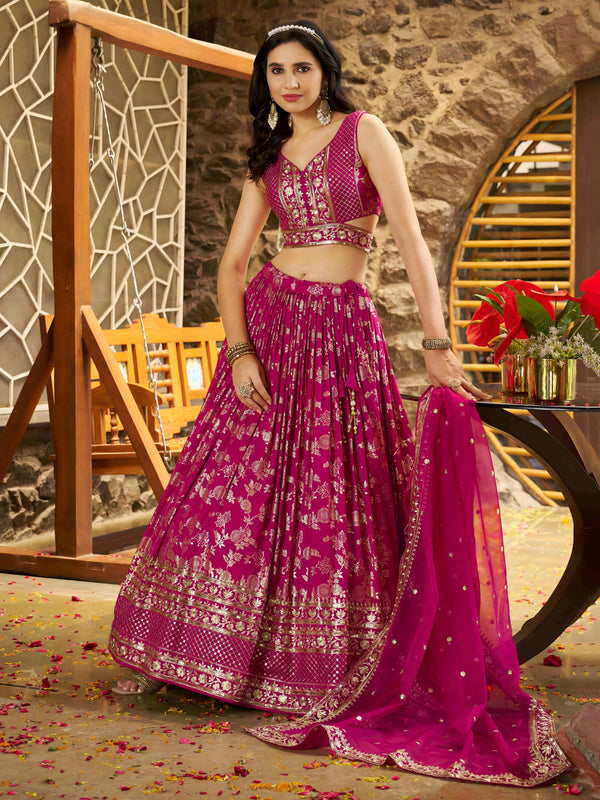 Rani Pink Dola Silk Jacquard Embroidered Lehenga Choli Clothsvilla
