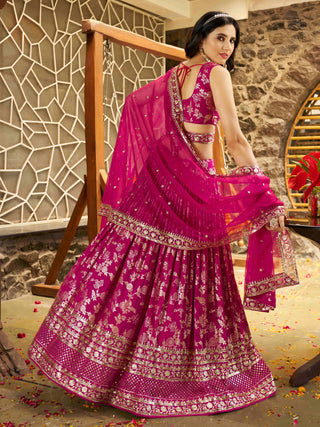 Rani Pink Dola Silk Jacquard Embroidered Lehenga Choli Clothsvilla