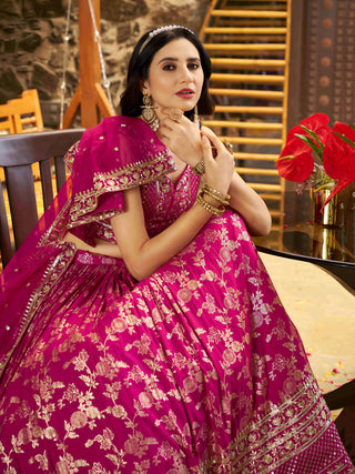 Rani Pink Dola Silk Jacquard Embroidered Lehenga Choli Clothsvilla