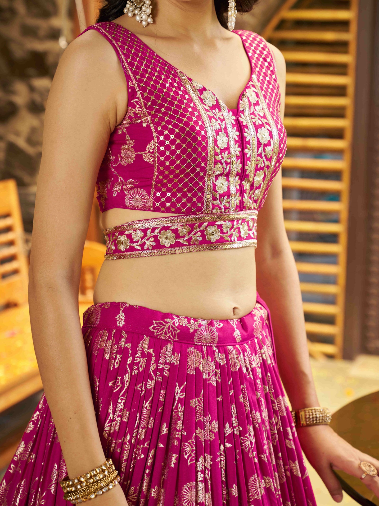 Rani Pink Dola Silk Jacquard Embroidered Lehenga Choli Clothsvilla