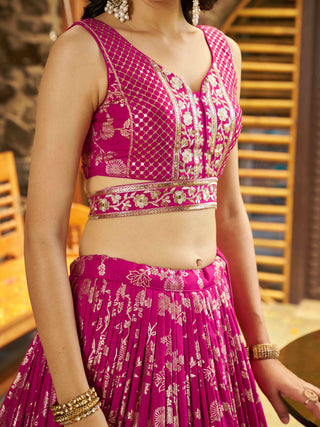Rani Pink Dola Silk Jacquard Embroidered Lehenga Choli Clothsvilla