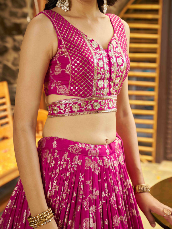 Rani Pink Dola Silk Jacquard Embroidered Lehenga Choli Clothsvilla