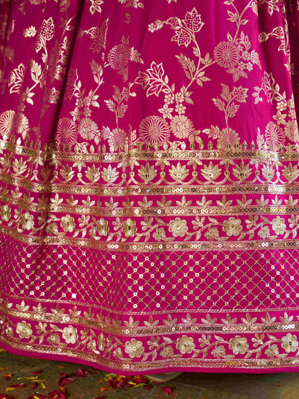Rani Pink Dola Silk Jacquard Embroidered Lehenga Choli Clothsvilla