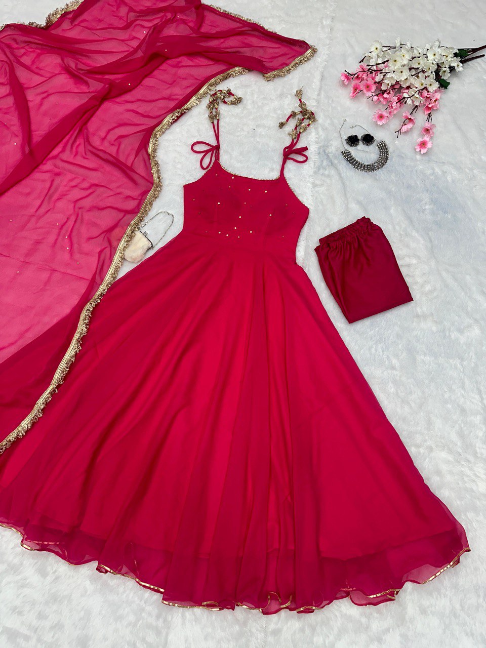 Rani Pink Elegant Anarkali Suit with Modern Flair by Ri8 Fashion Clothsvilla
