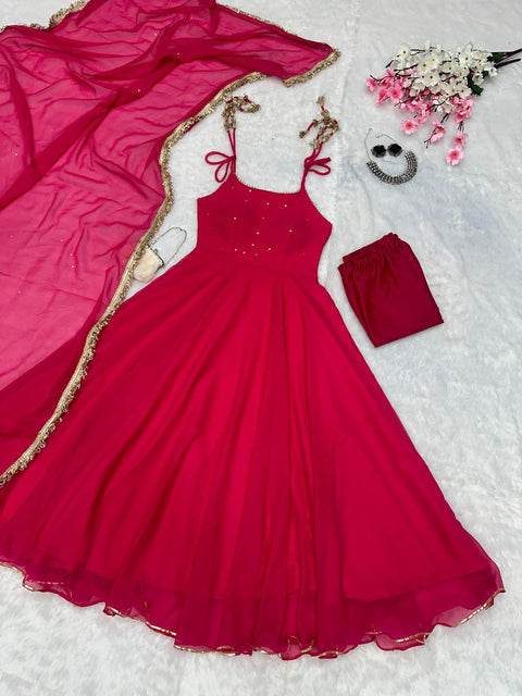 Rani Pink Elegant Anarkali Suit with Modern Flair by Ri8 Fashion Clothsvilla Main image