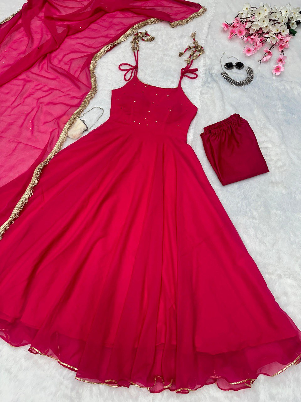 Rani Pink Elegant Anarkali Suit with Modern Flair by Ri8 Fashion Clothsvilla