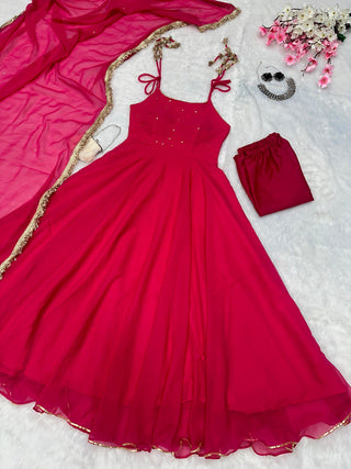 Rani Pink Elegant Anarkali Suit with Modern Flair by Ri8 Fashion Clothsvilla