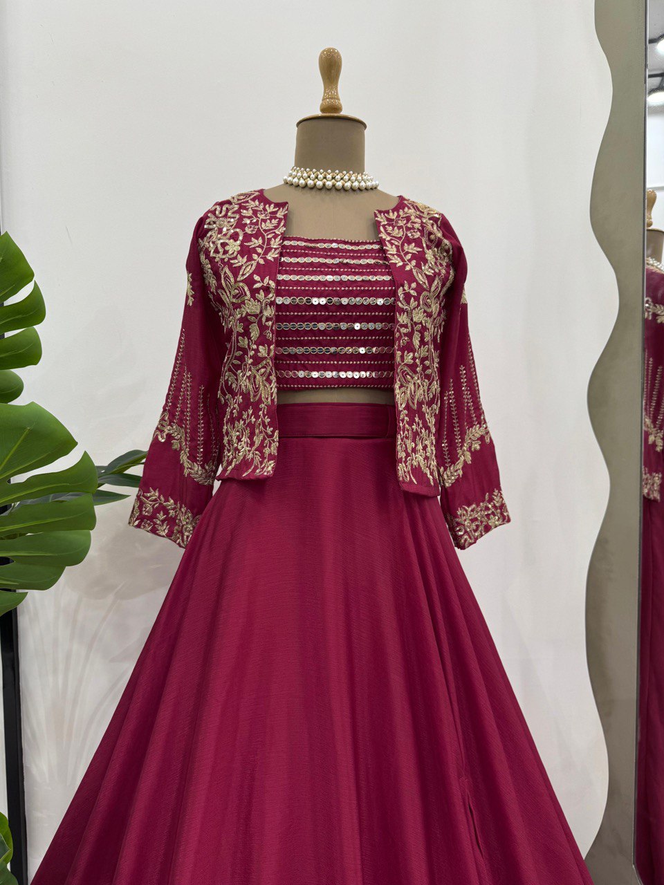 Rani Pink Elegant Chinon Silk Lehenga Choli Set with Koti