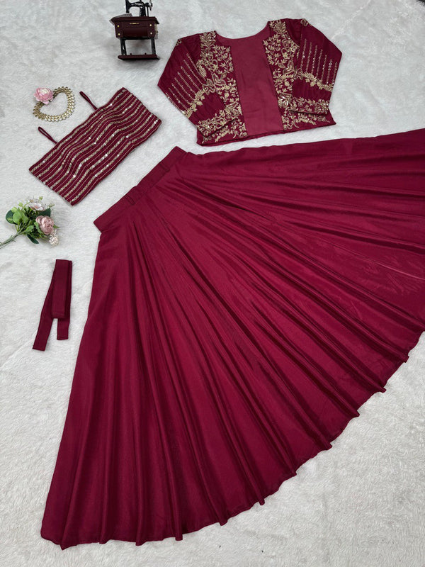Rani Pink Elegant Chinon Silk Lehenga Choli Set with Koti