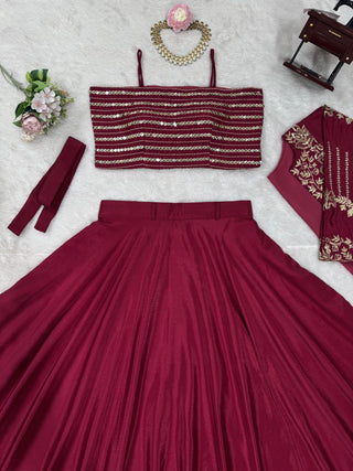 Rani Pink Elegant Chinon Silk Lehenga Choli Set with Koti