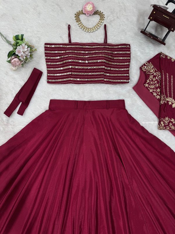 Rani Pink Elegant Chinon Silk Lehenga Choli Set with Koti