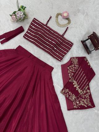 Rani Pink Elegant Chinon Silk Lehenga Choli Set with Koti