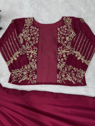 Rani Pink Elegant Chinon Silk Lehenga Choli Set with Koti