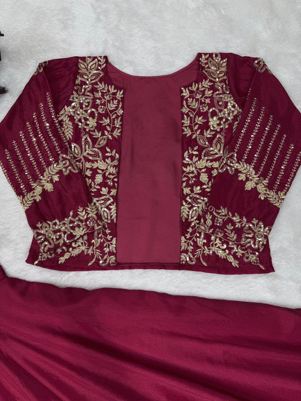 Rani Pink Elegant Chinon Silk Lehenga Choli Set with Koti