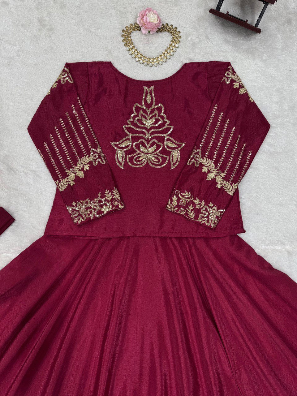 Rani Pink Elegant Chinon Silk Lehenga Choli Set with Koti