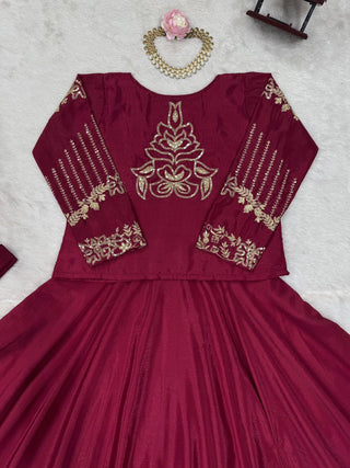Rani Pink Elegant Chinon Silk Lehenga Choli Set with Koti