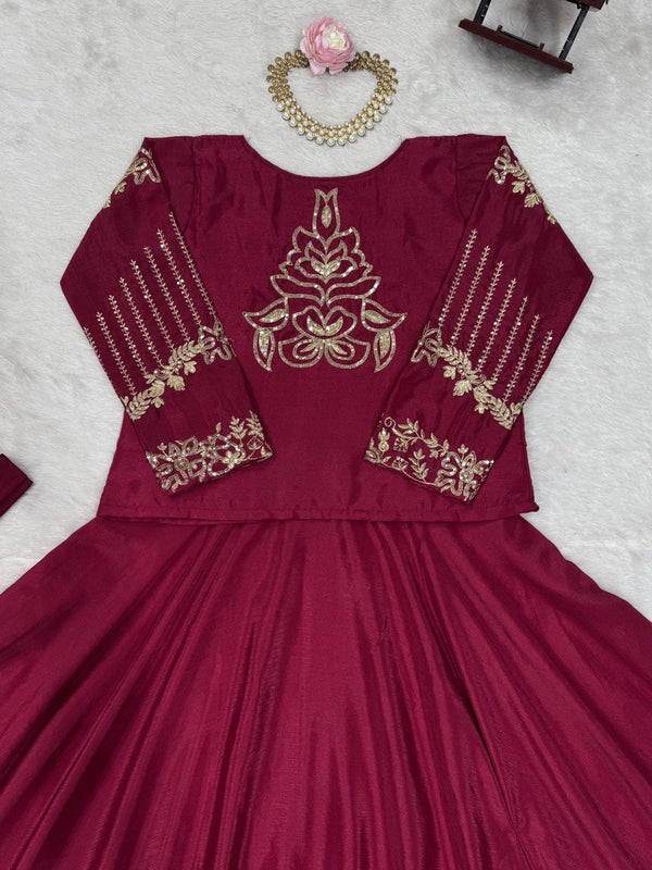 Rani Pink Elegant Chinon Silk Lehenga Choli Set with Koti