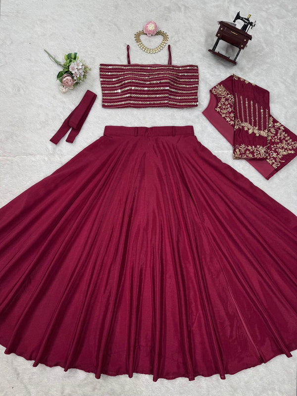 Rani Pink Elegant Chinon Silk Lehenga Choli Set with Koti