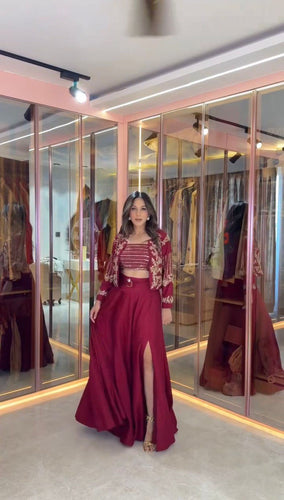 Rani Pink Elegant Chinon Silk Lehenga Choli Set with Koti