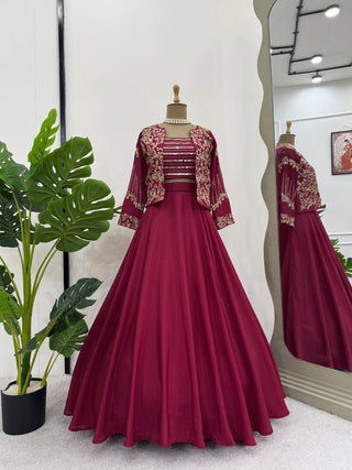 Rani Pink Elegant Chinon Silk Lehenga Choli Set with Koti