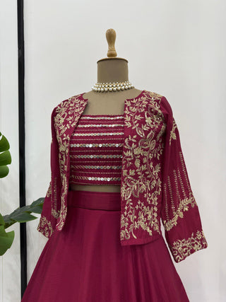 Rani Pink Elegant Chinon Silk Lehenga Choli Set with Koti