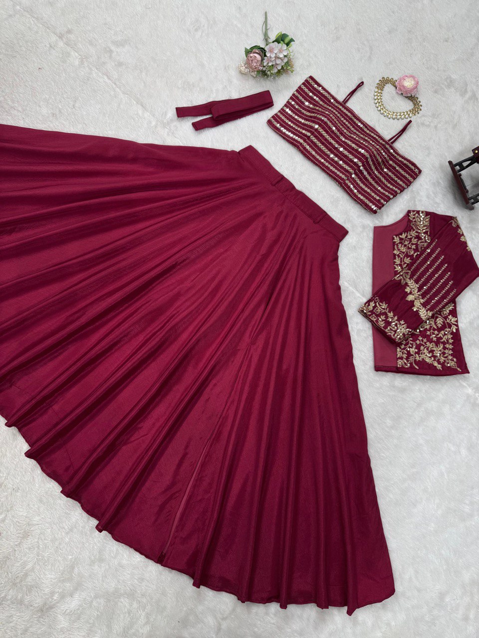 Rani Pink Elegant Chinon Silk Lehenga Choli Set with Koti