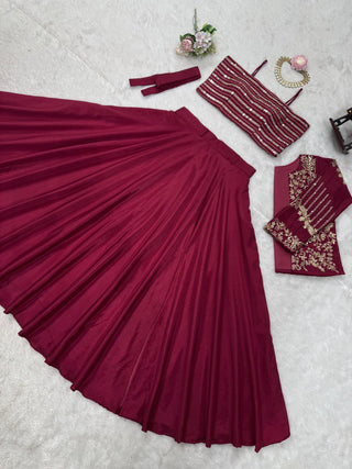 Rani Pink Elegant Chinon Silk Lehenga Choli Set with Koti