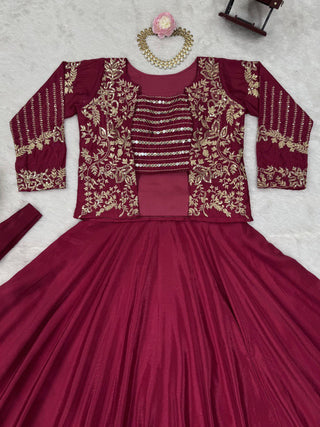 Rani Pink Elegant Chinon Silk Lehenga Choli Set with Koti