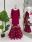 Rani Pink Elegant Crunch Silk Top & Sharara Set with Exquisite Embroidery ClothsVilla