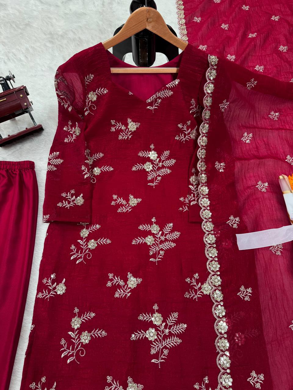 Rani Pink Elegant Crunchy Silk Ensemble ClothsVilla