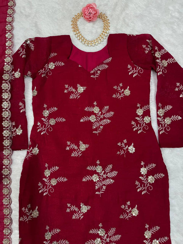 Rani Pink Elegant Crunchy Silk Ensemble ClothsVilla