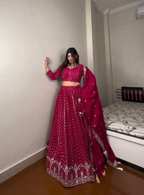 Rani Pink Elegant Designer Lehenga-Choli Set with Embroidery & Sequence Work ClothsVilla Main image
