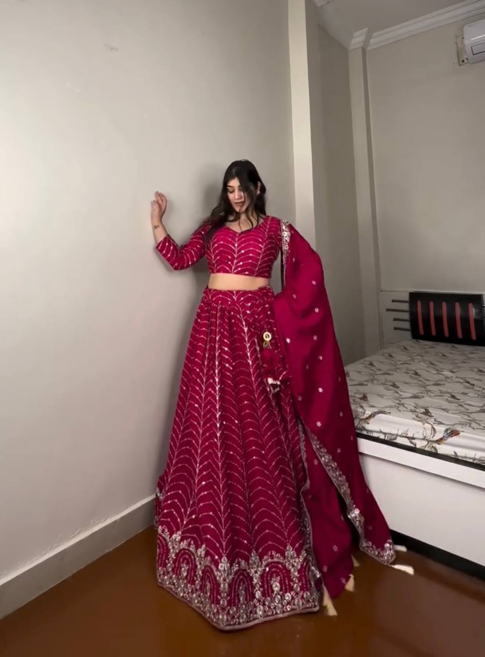 Rani Pink Elegant Designer Lehenga-Choli Set with Embroidery & Sequence Work ClothsVilla Main image