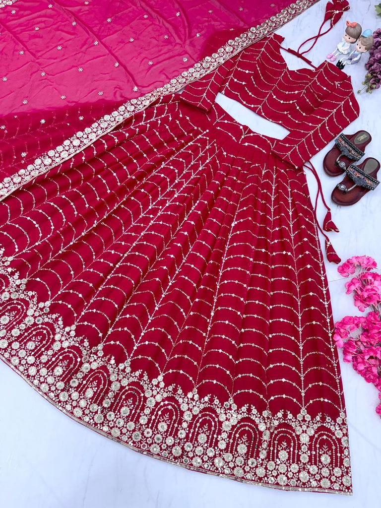 Rani Pink Elegant Designer Lehenga-Choli Set with Embroidery & Sequence Work ClothsVilla