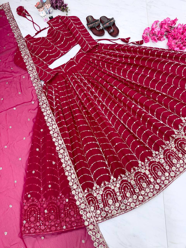 Rani Pink Elegant Designer Lehenga-Choli Set with Embroidery & Sequence Work ClothsVilla