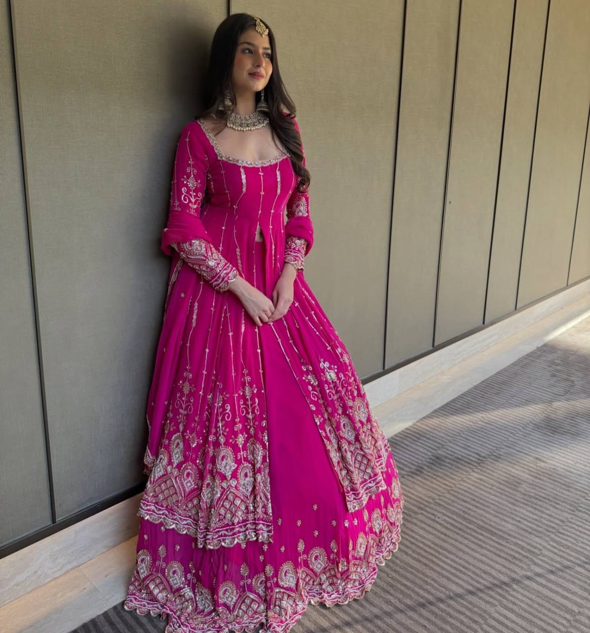 Rani Pink Elegant Faux Georgette Thread & Sequin Work Lehenga Set with Dupatta – Fully Stitched ClothsVilla