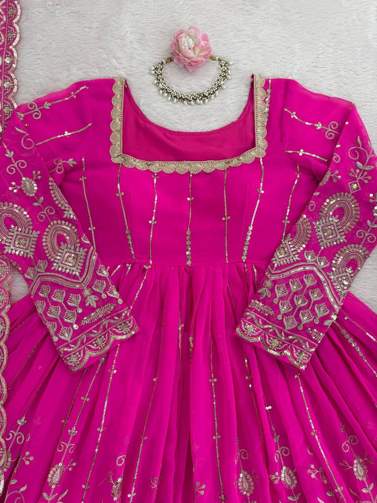 Rani Pink Elegant Faux Georgette Thread & Sequin Work Lehenga Set with Dupatta – Fully Stitched ClothsVilla