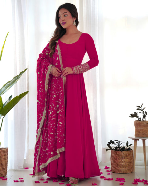 Rani Pink Elegant Georgette Anarkali Gown Set – Festive & Wedding Ready Main image